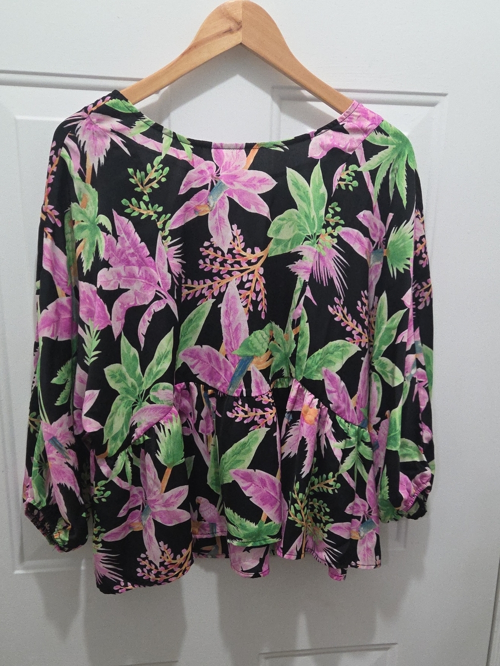 NWT easel Black Tunic with Pink & Green Floral Print S